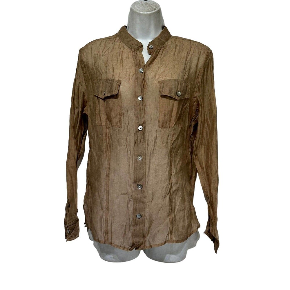 CHICO'S Women's Thin Cotton Pullover Button up Taupe Shirt/Tunic Top Size 1